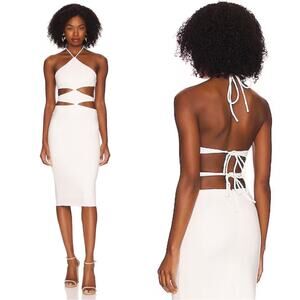 h:ours Silvana Halter Spaghetti Strap Cut Out Midi Dress Size Small White